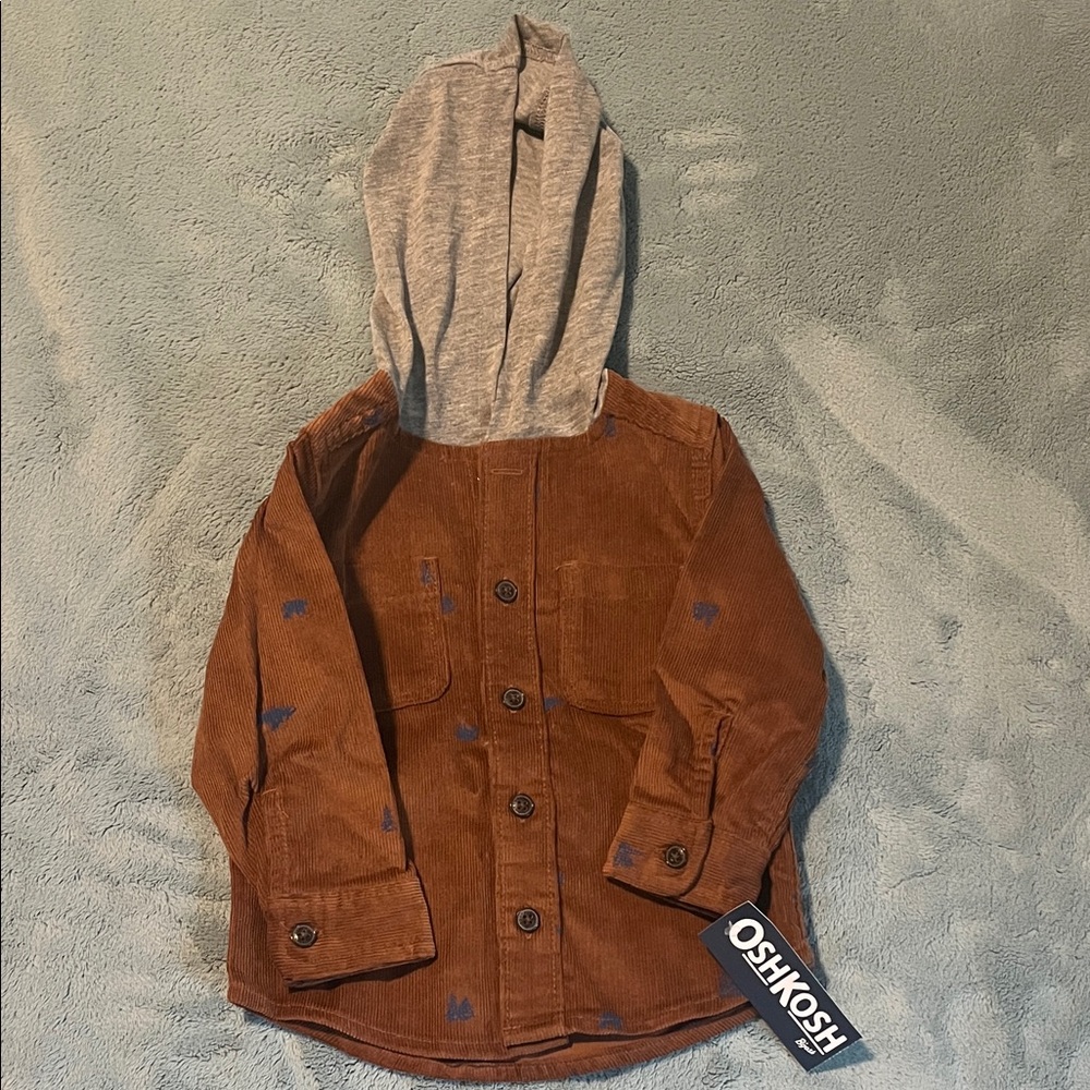 OshKosh B'gosh Brown Corduroy Hooded Jean-Style Jacket with Gray Hood